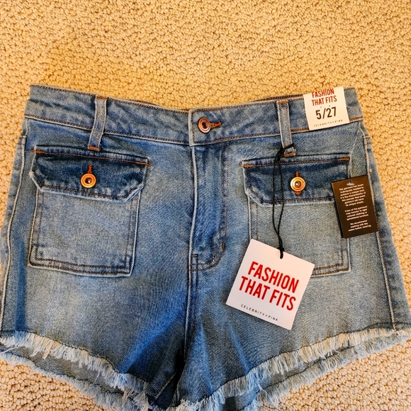Celebrity Pink Pants - Celebrity Pink Blue Jean Shorts with Distressed Hem
